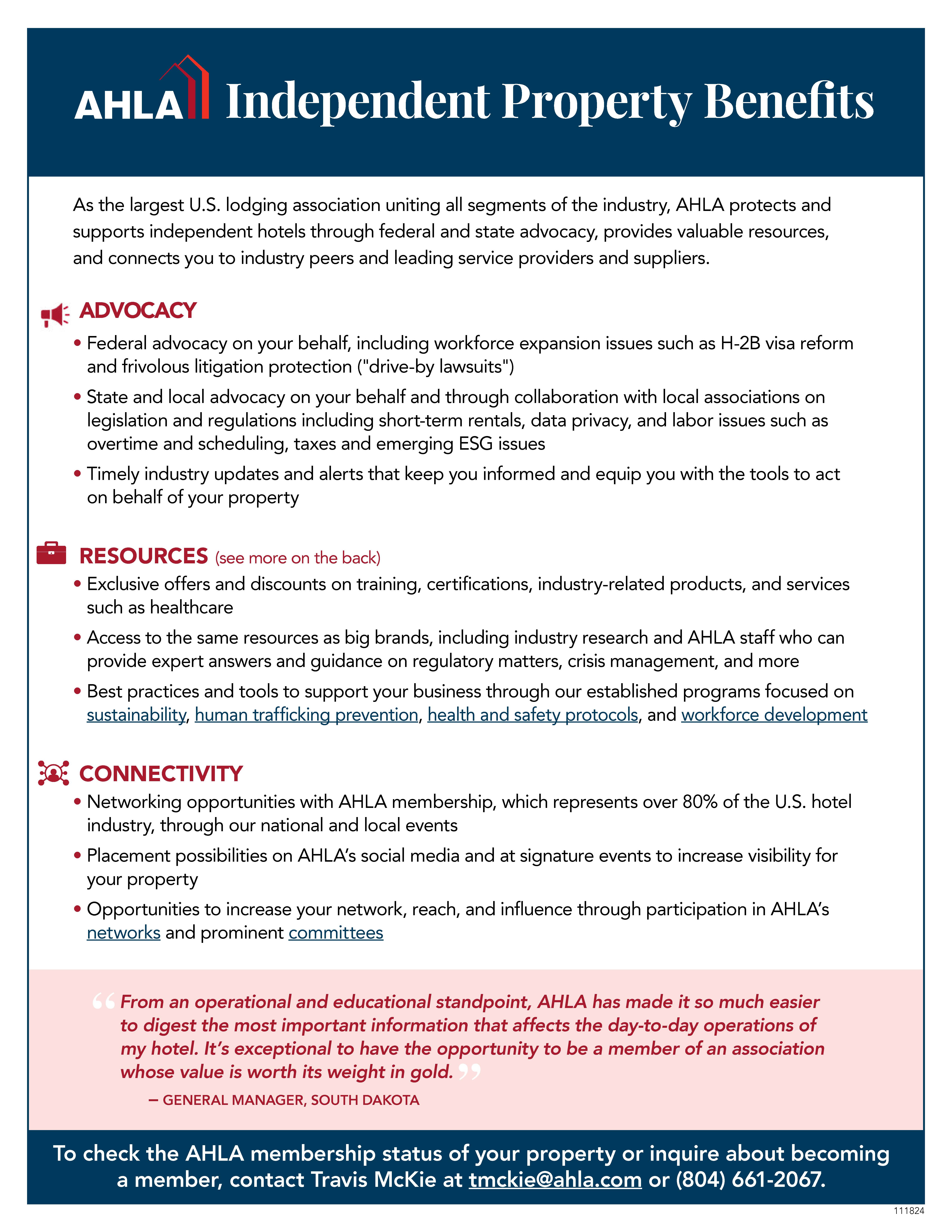 One pager of independent member benefits