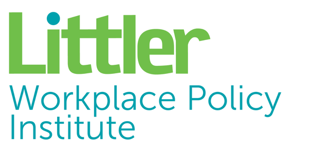 The Word "Littler" in light green color with the words "workplace policy institute" in aquamarine color