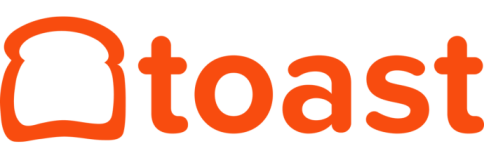 Toast Logo with a oragnge outlined piece of bread and the word "toast" in orange