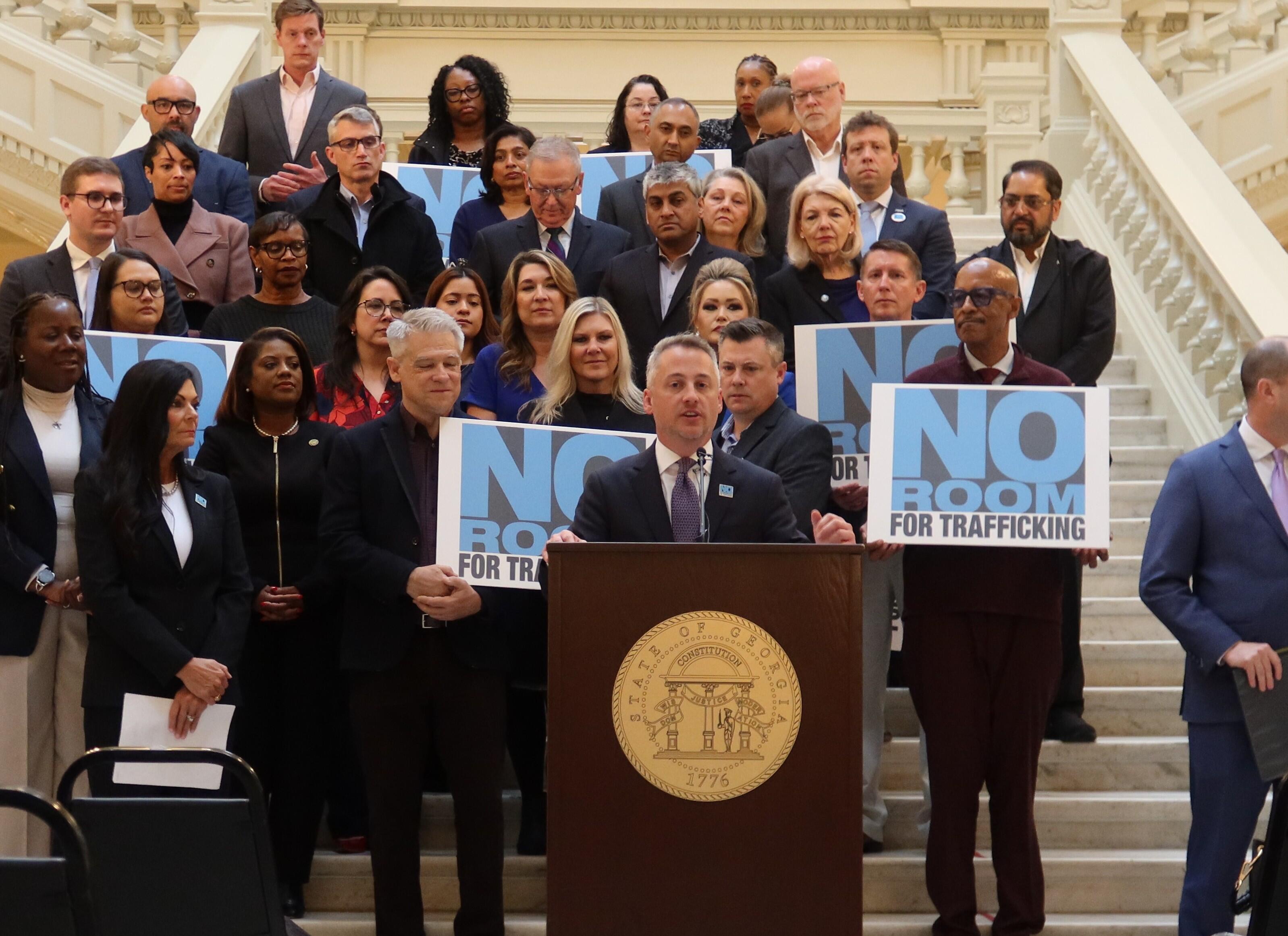 AHLA Chief Advocacy Officer Brett Horton speaks at a press conference at the Georgia State Capitol