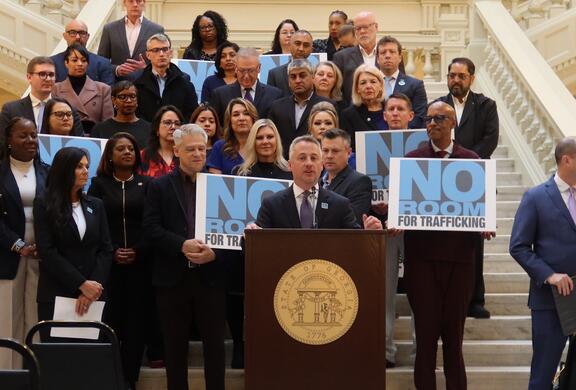 AHLA Chief Advocacy Officer Brett Horton speaks at a press conference at the Georgia State Capitol