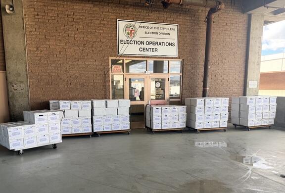 Boxes of signed petitions outside the LA City Clerk's office.