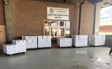 Boxes of signed petitions outside the LA City Clerk's office.